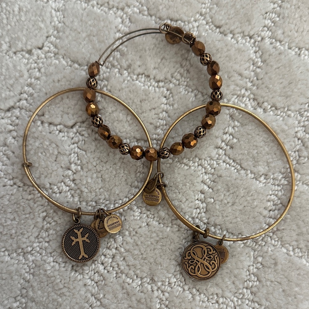 Alex and Ani Gold and Brown Charm Bracelets
